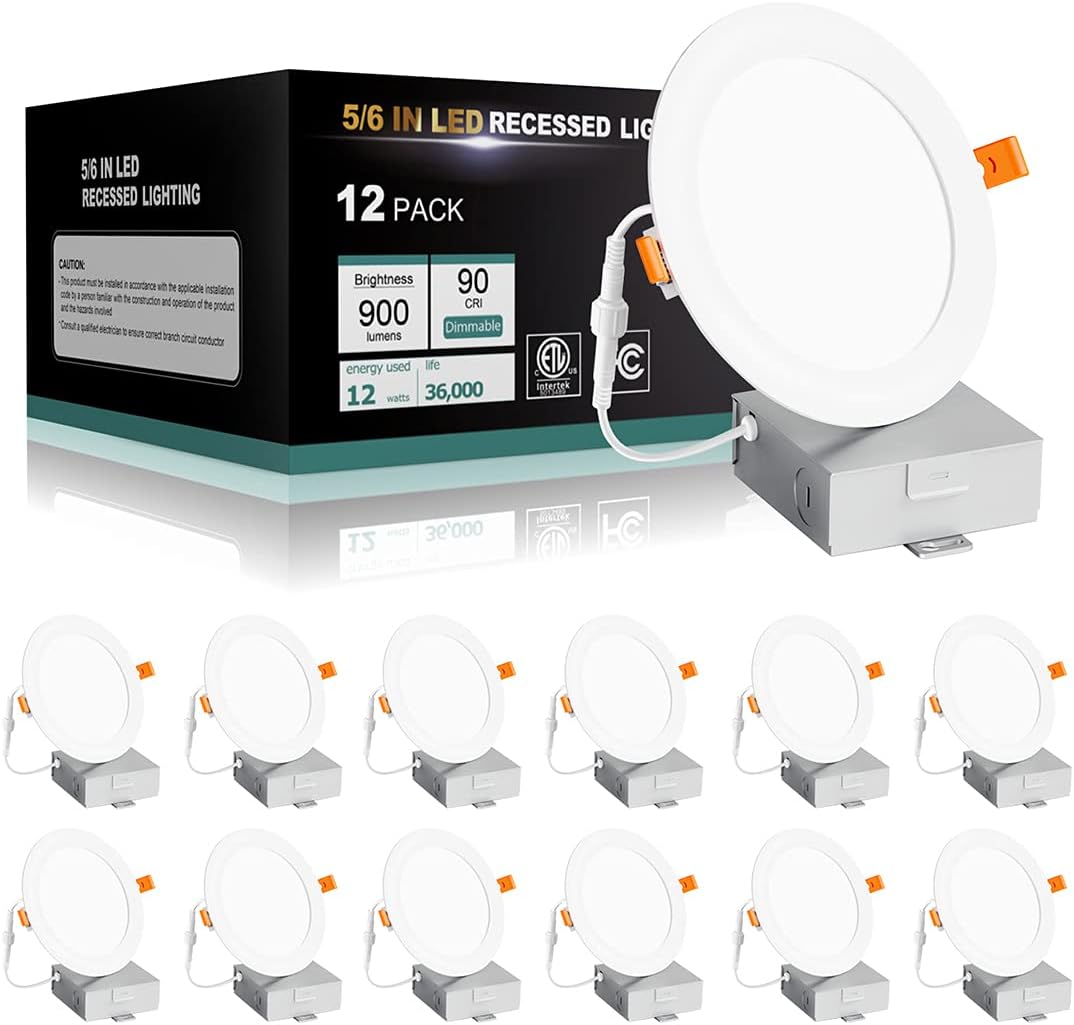 12W 12PACK 6 Inch LED Recessed Light with Junction Box, 5000K Daylight Q74587