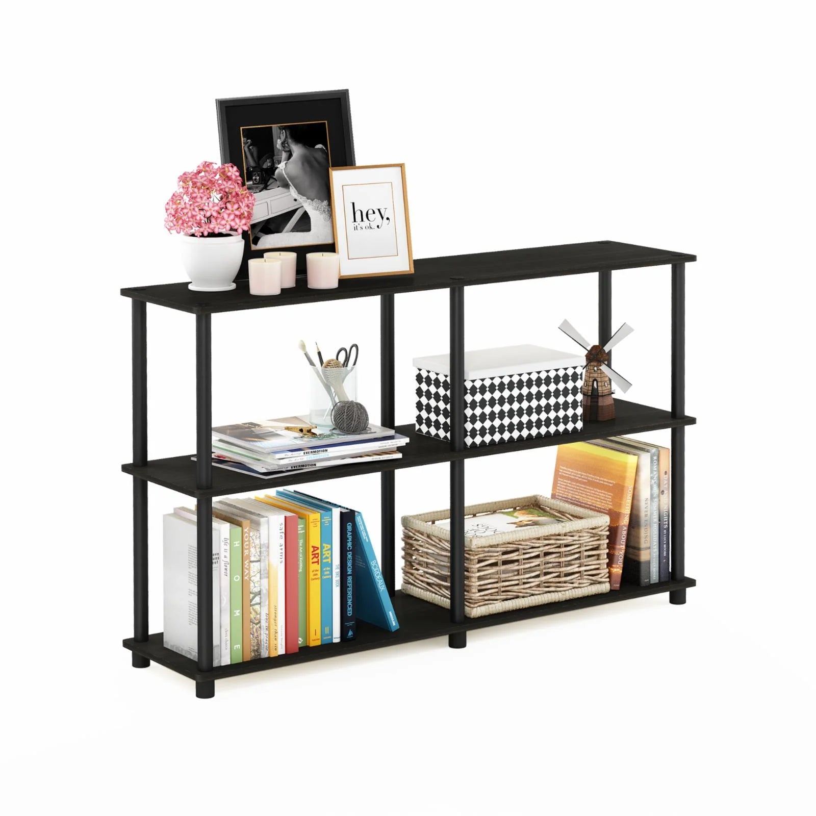 3-Tier Double Size Storage Display Rack in Black/Gray B2882