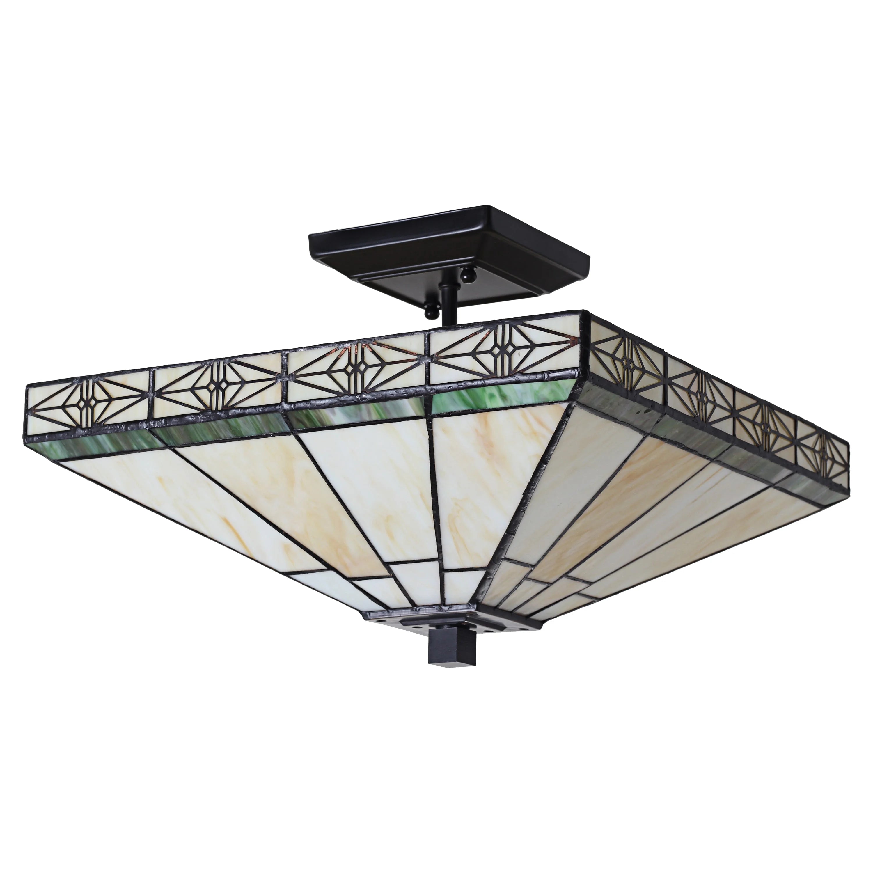 Tiffany-Style 2 Light Mission Semi-Flush Ceiling Fixture P40612