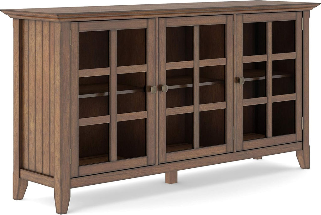 Distressed Grey Solid Wood Storage Cabinet with 3 Tempered Glass Doors and 3 Adjustable Shelves L729302