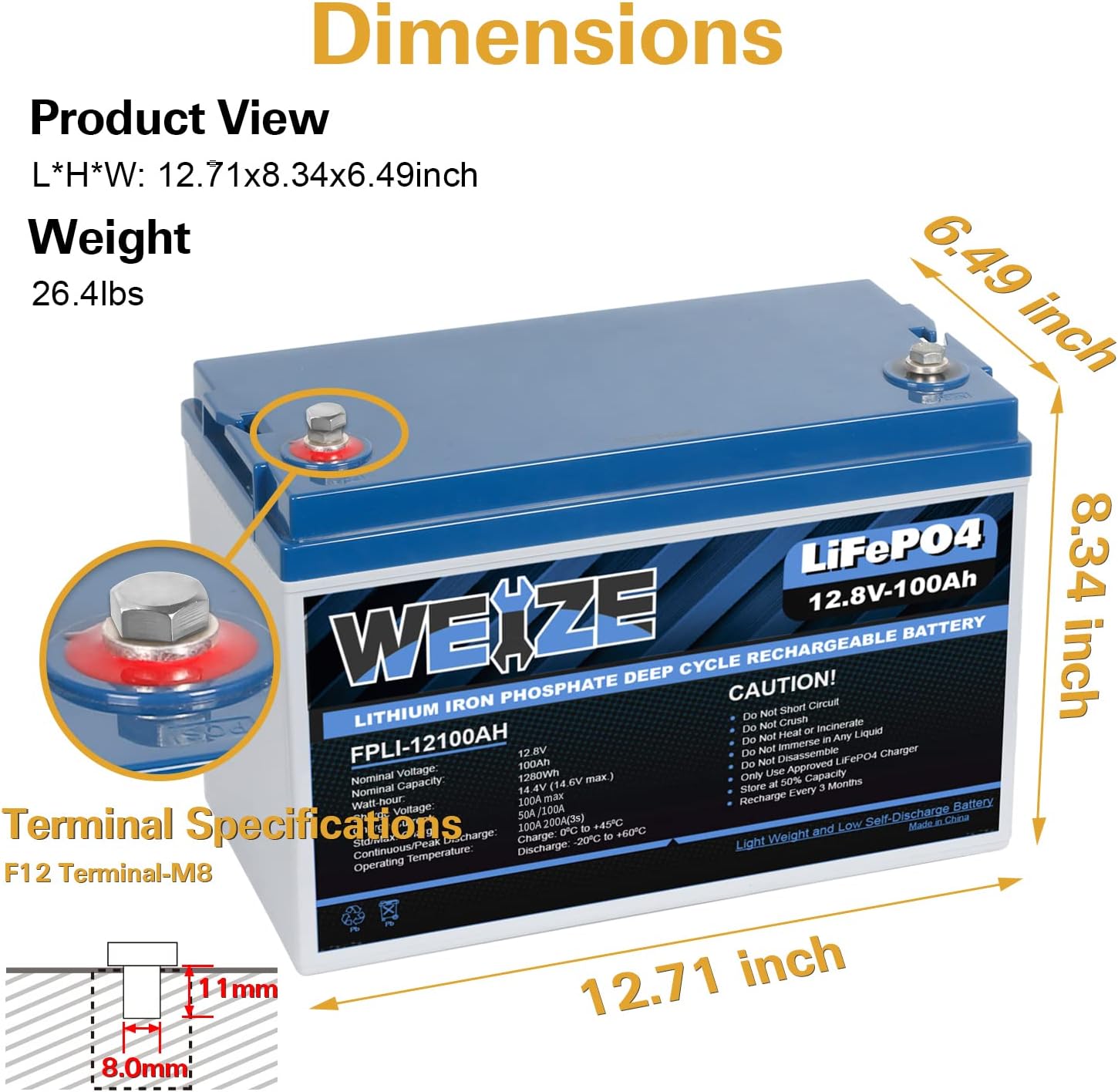 12V 50Ah LiFePO4 Lithium Battery with Smart BMS T198144