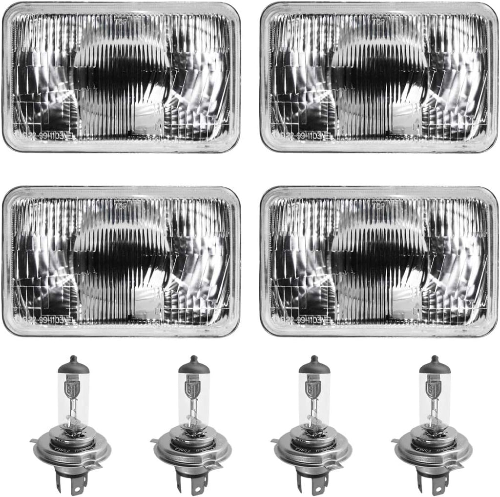 4x6 Rectangular Conversion Headlights Kit Sealed Beam Glass Lights with Halogen High/Low Bulbs 60/55w 9003/H4 Pack of 2 N52699