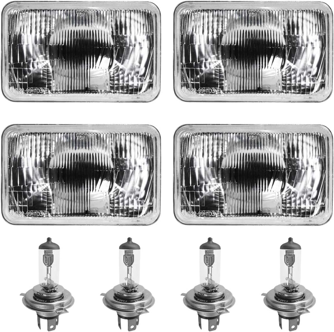 4x6 Rectangular Conversion Headlights Kit Sealed Beam Glass Lights with Halogen High/Low Bulbs 60/55w 9003/H4 Pack of 2 N52699