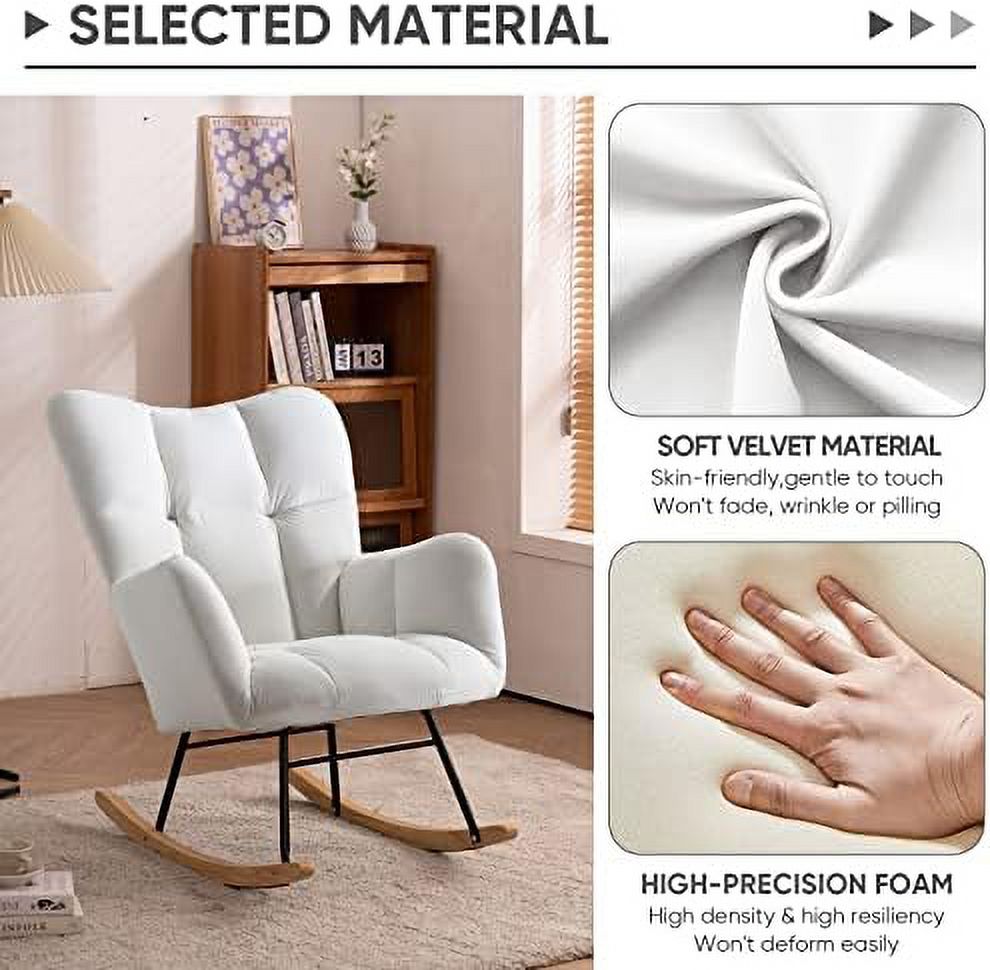 Ivory Teddy Velvet Rocking Accent Chair U546251