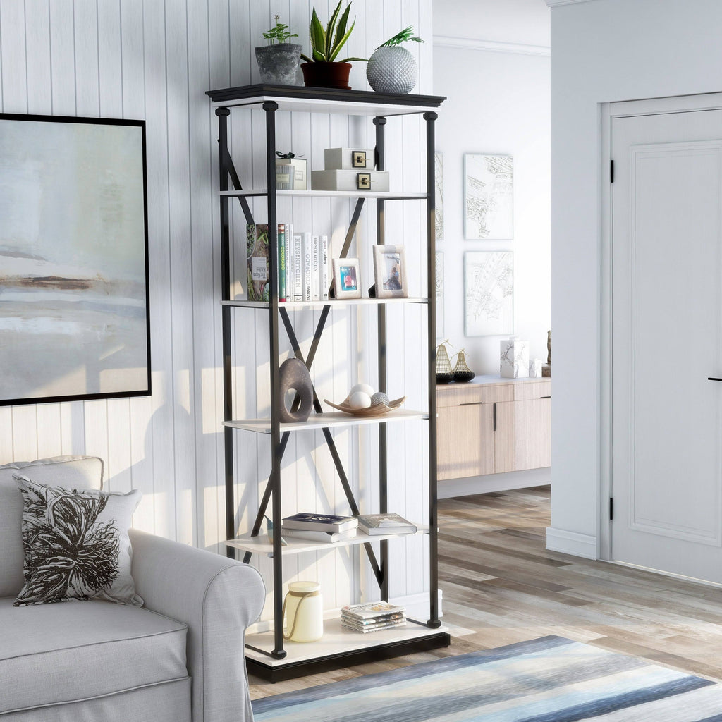 Dark Oak 5 Layer Metal Bookcase K6007