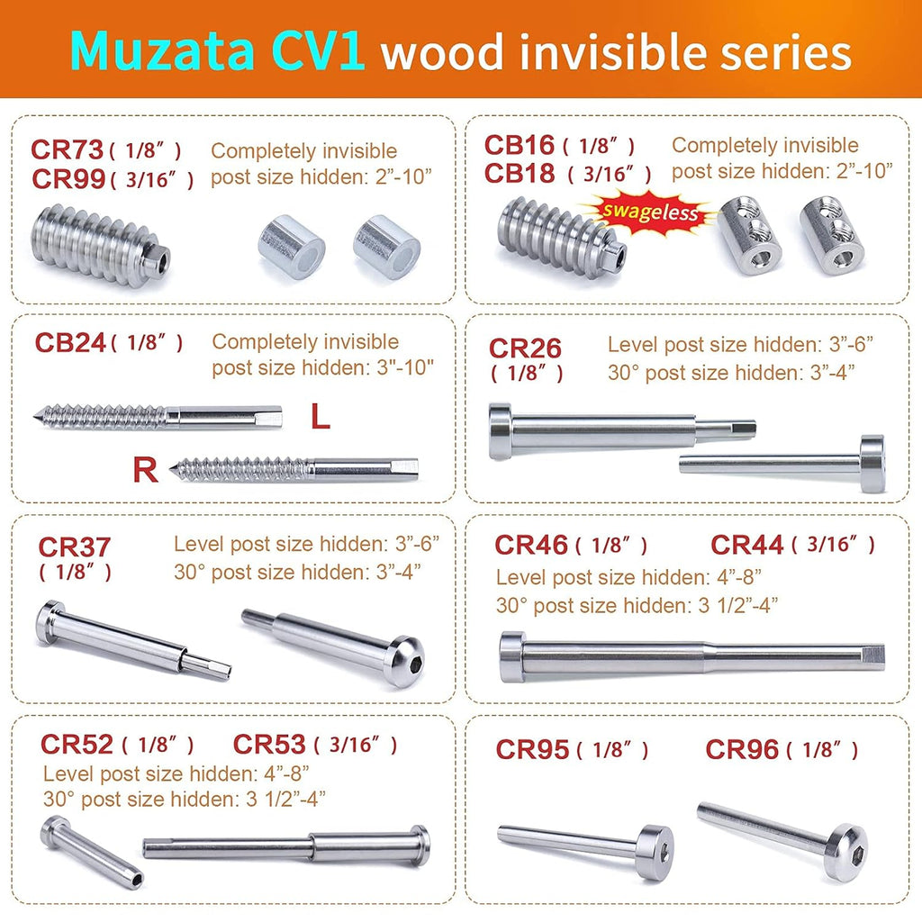 1/8 Invisible Cable Railing Kit with Turnbuckle Swage Threaded Stud and Stemball F4207