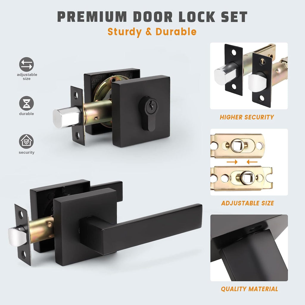 10 Pack Matte Black Entry Door Handle Set with Deadbolt and Lever F1145