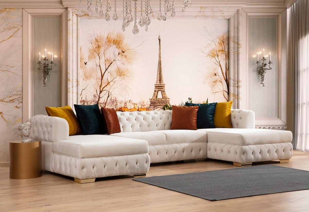 Ivory Velvet Double Chaise Sectional D507499