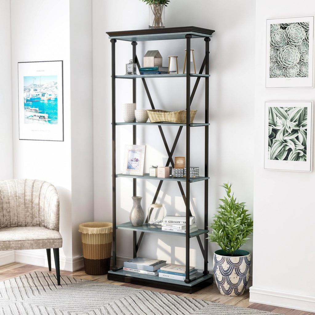 Dark Oak 5 Layer Metal Bookcase K6007