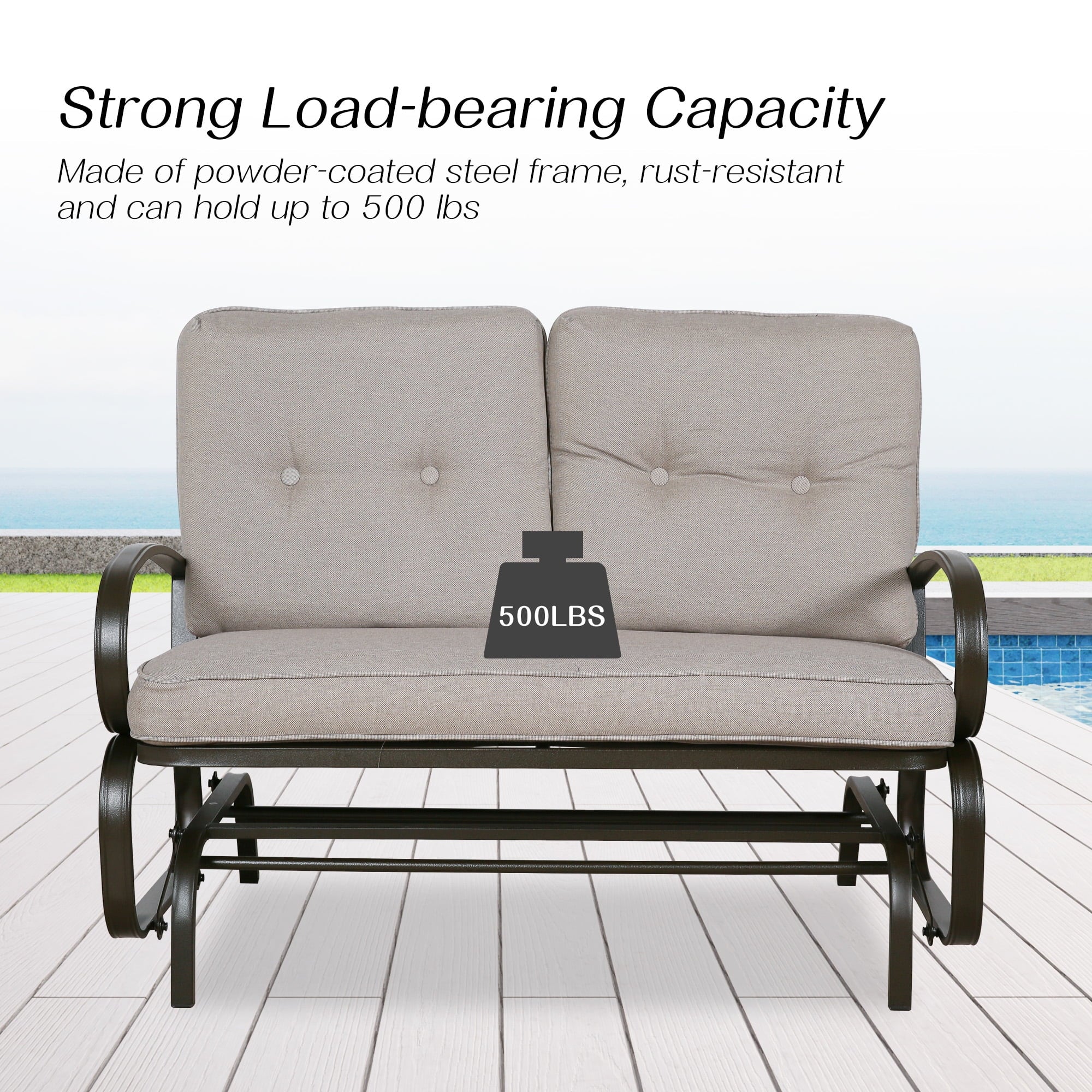 Beige 2-Person Outdoor Steel Glider Chair C71148