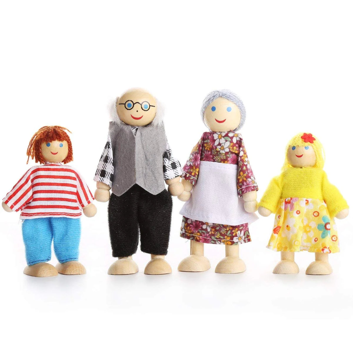 Wooden Dolls Playset Set of 7 People with Dog W31290