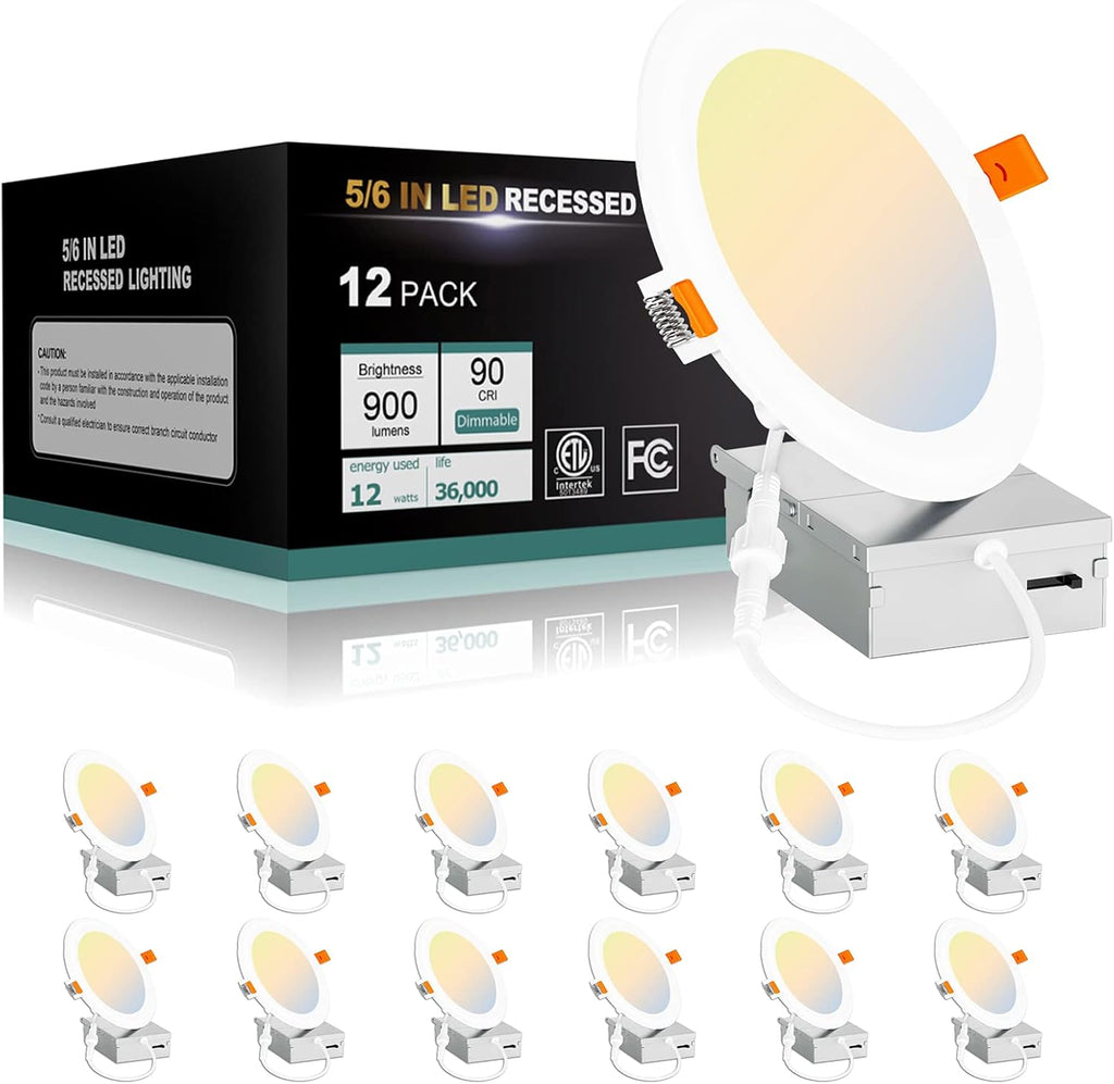 12W 12PACK 6 Inch LED Recessed Light with Junction Box, 5000K Daylight Q74587