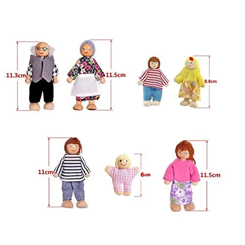 Wooden Dolls Playset Set of 7 People with Dog W31290