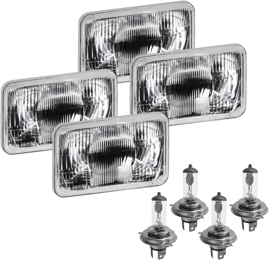 4x6 Rectangular Conversion Headlights Kit Sealed Beam Glass Lights with Halogen High/Low Bulbs 60/55w 9003/H4 Pack of 2 N52699