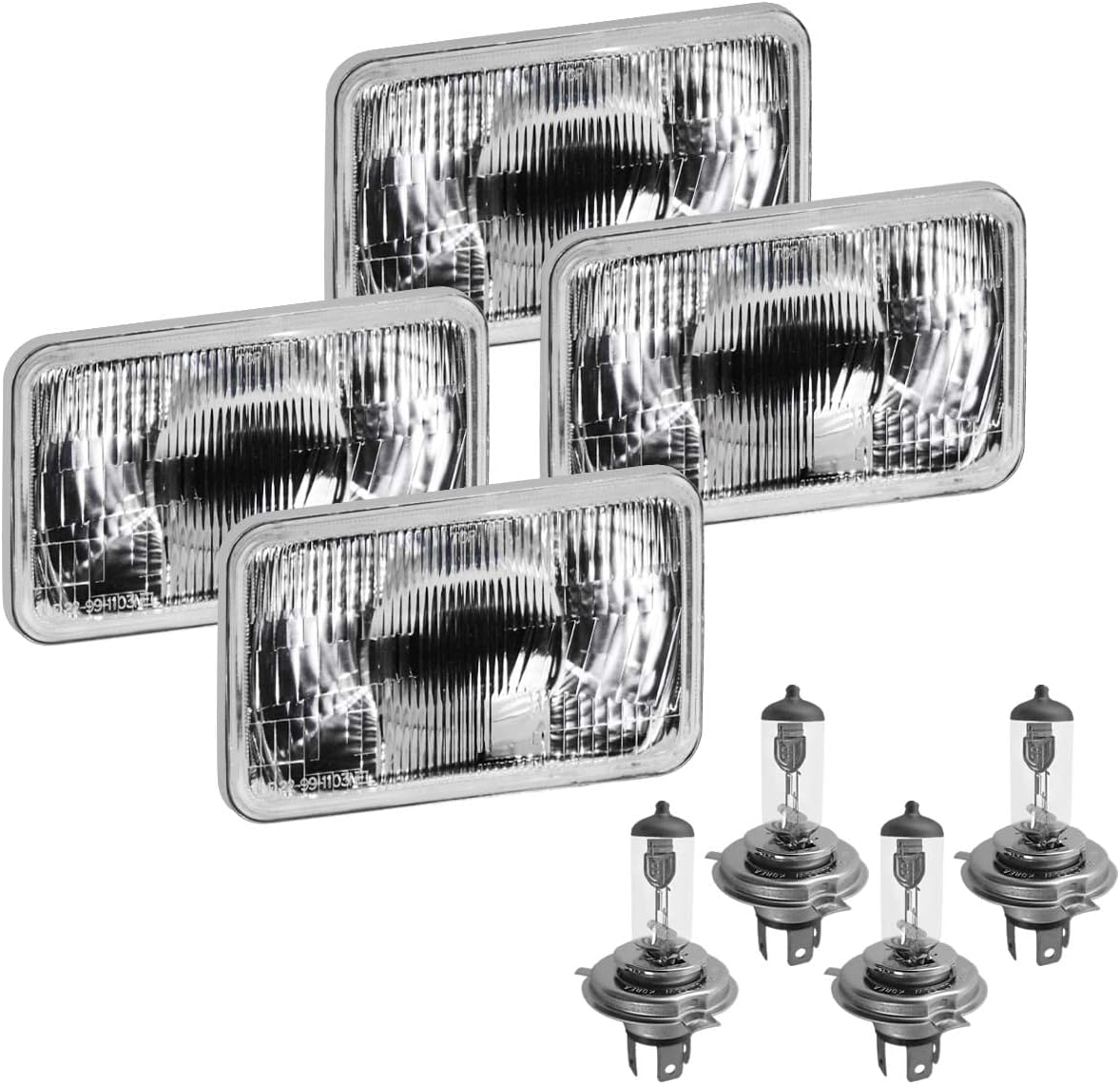4x6 Rectangular Conversion Headlights Kit Sealed Beam Glass Lights with Halogen High/Low Bulbs 60/55w 9003/H4 Pack of 2 N52699