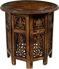 Antique Brown Solid Wood Hand Carved Accent Coffee Table, 18 Inch Round Top, Pack of 2 X9965