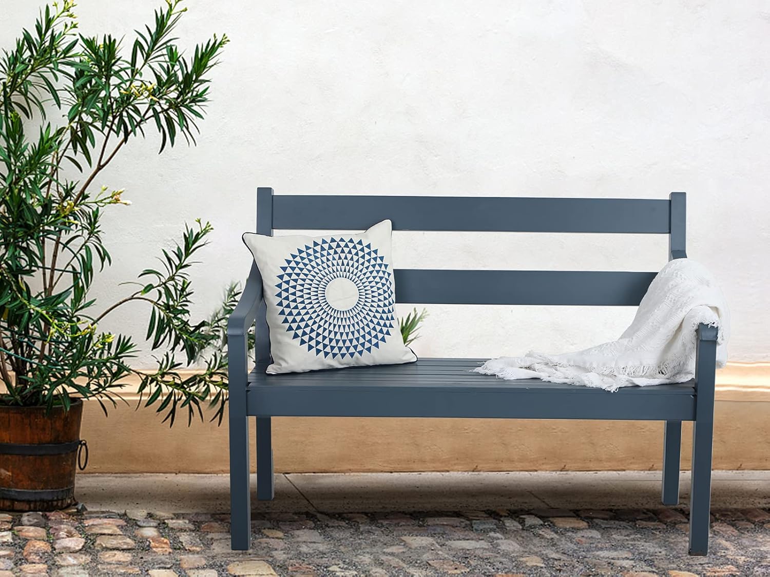 2-Person Acacia Wood Bench with Backrest and Armrest V77684