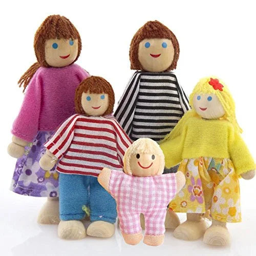 Wooden Dolls Playset Set of 7 People with Dog W31290