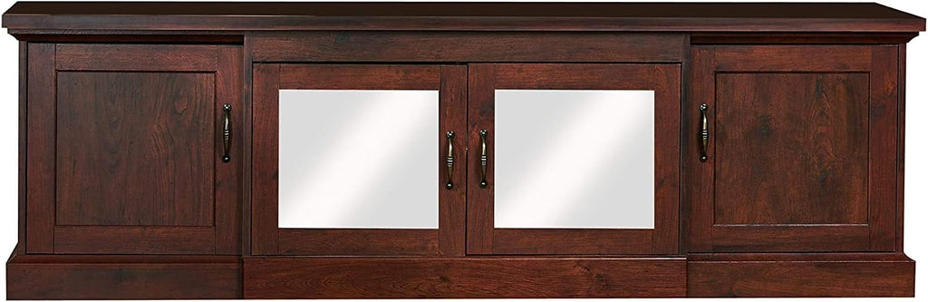 Rustic 68 TV Stand with Glass and Wood Cabinet Door Storage in Vintage Walnut G807053