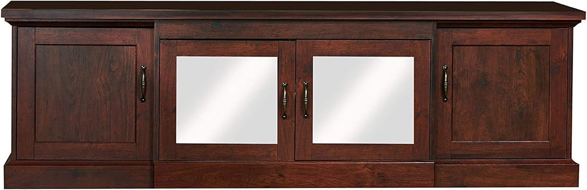 Rustic 68 TV Stand with Glass and Wood Cabinet Door Storage in Vintage Walnut G807053
