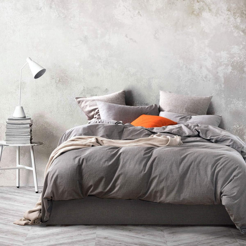White Washed Cotton Queen Duvet Cover Set, 3-Piece U7441