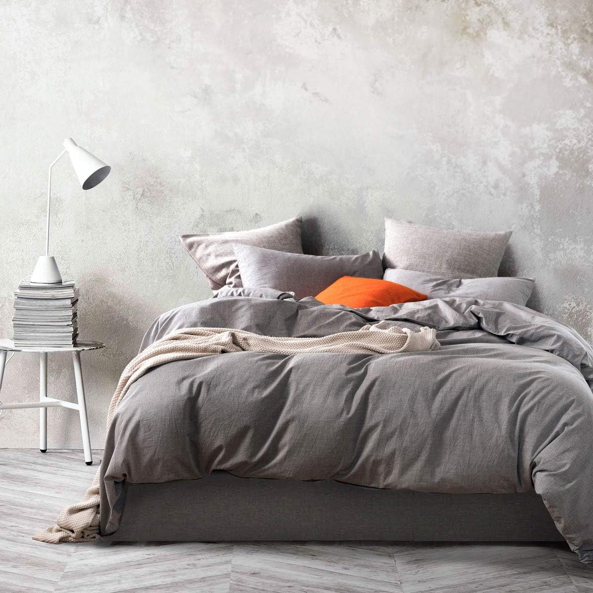 White Washed Cotton Queen Duvet Cover Set, 3-Piece U7441