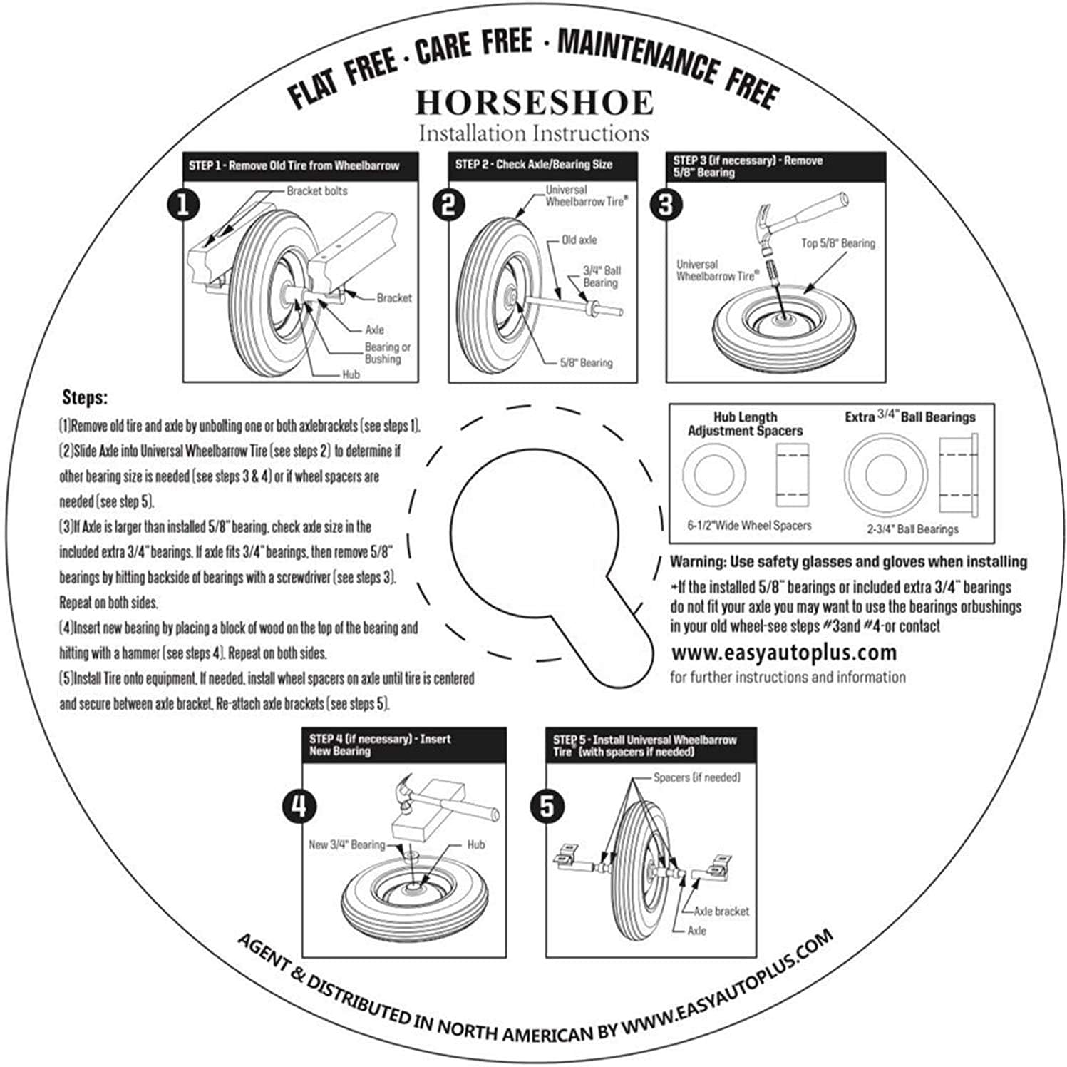 Flat-Free Wheelbarrow Cart Wheels with Ball Bearing G7741