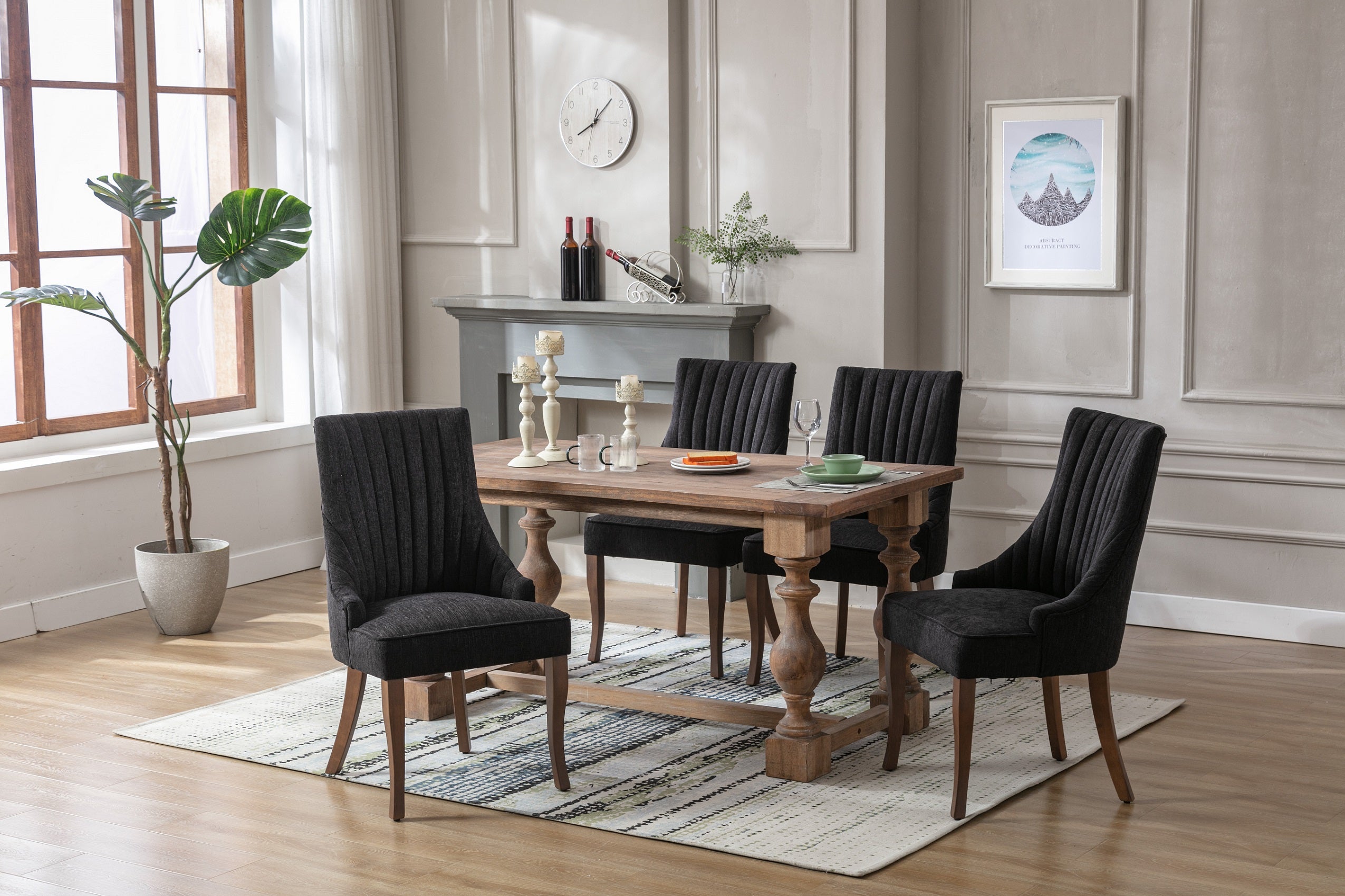 Set of 2 Tufted Linen Fabric Upholstered Dining Chairs E648583