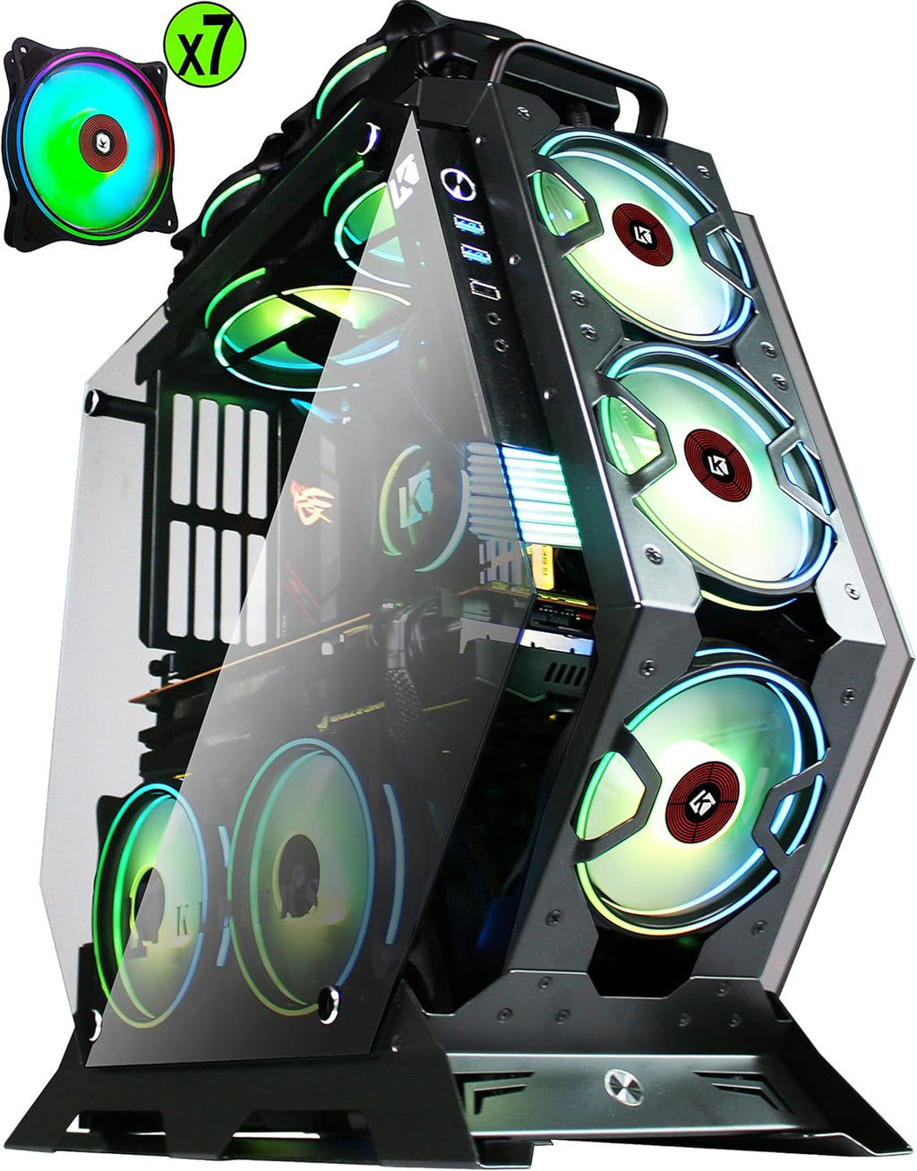 PC Gaming Case ATX Mid Tower Open Case with Tempered Glass Y51616