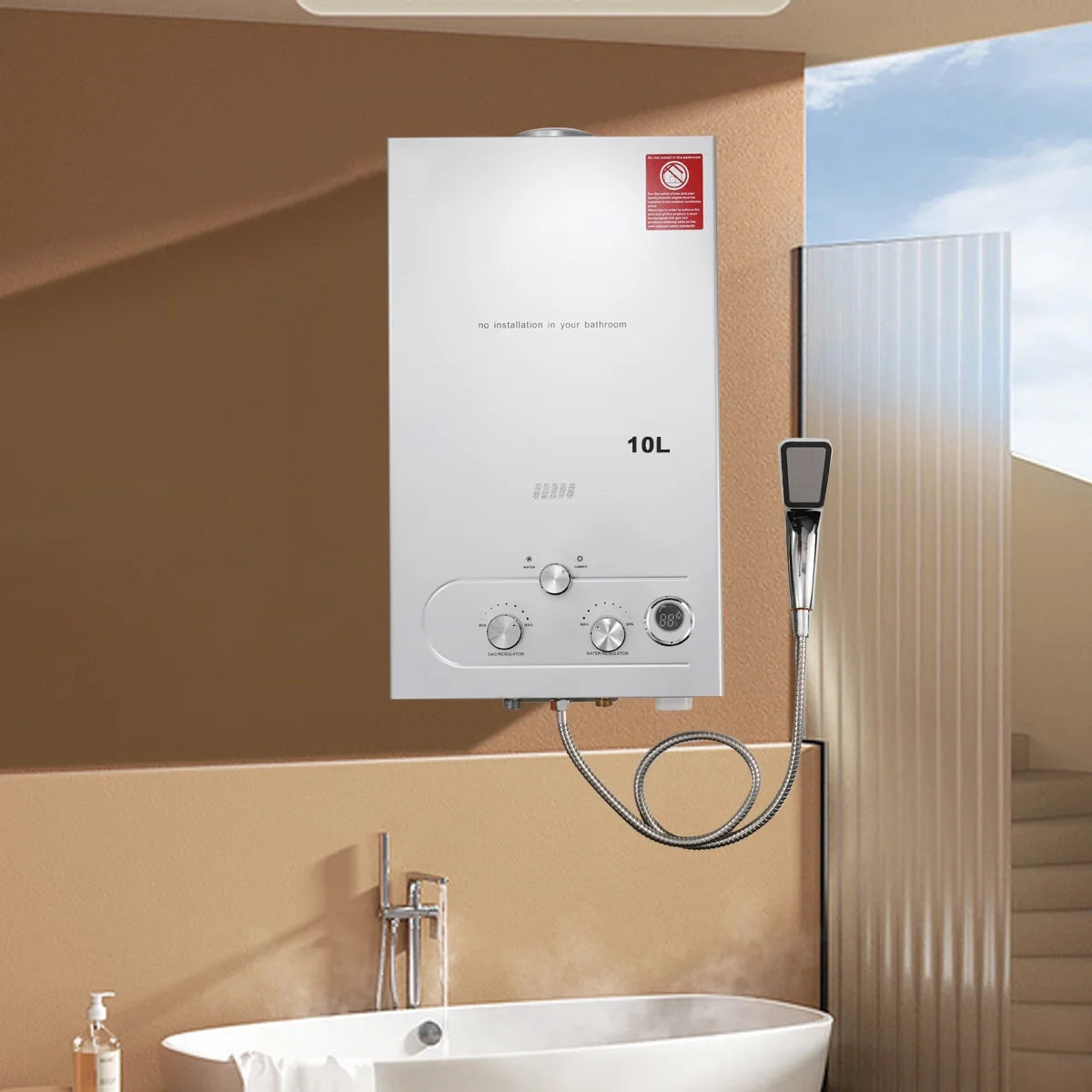 10L 20KW LPG Propane Instant Gas Water Heater with Shower Head Kit W453042