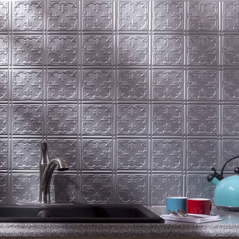 10 Decorative Vinyl Backsplash Panel 18in x 24in Argent Silver (5 Pack) T65838