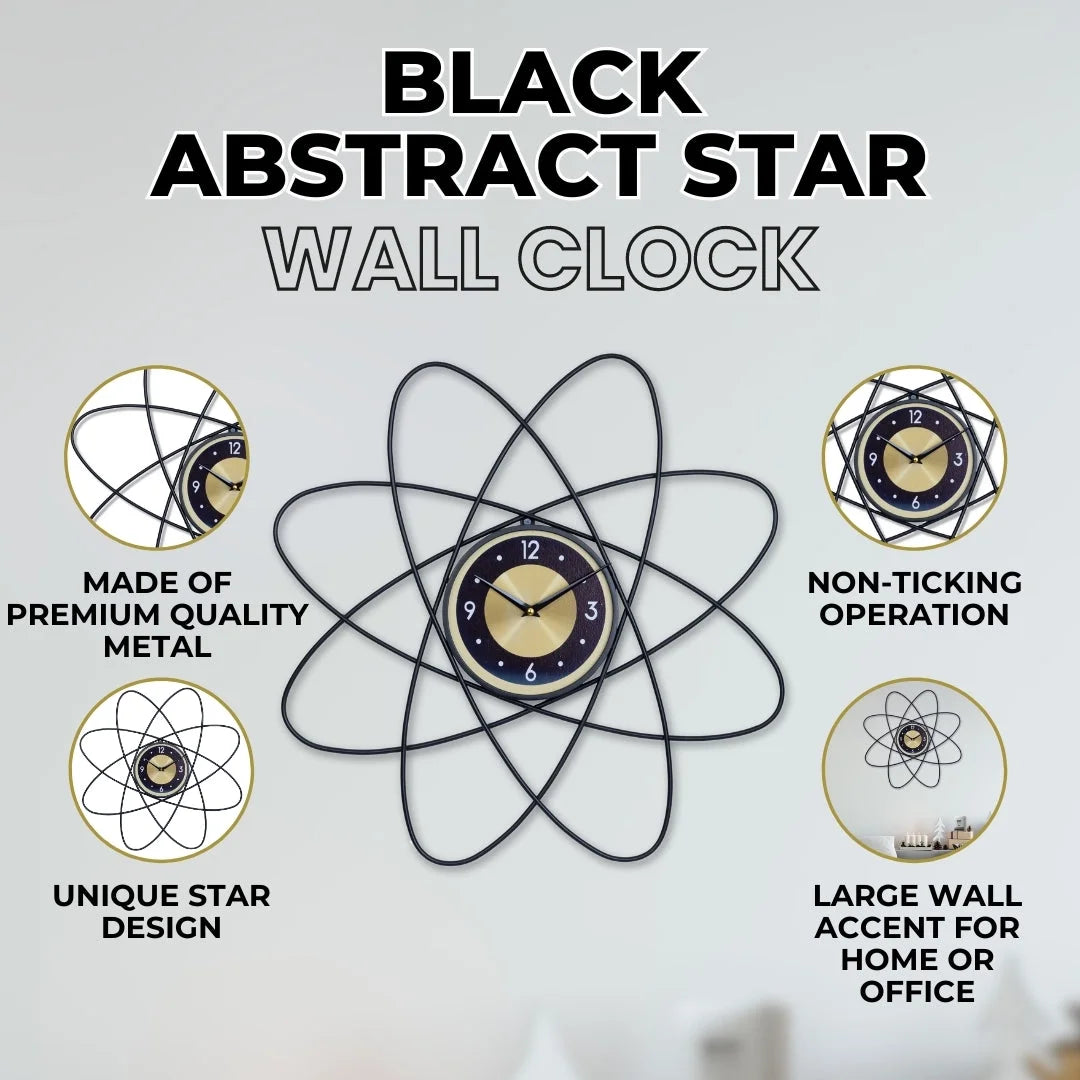 24 Metal Star Silent Clock - Black & Yellow L914