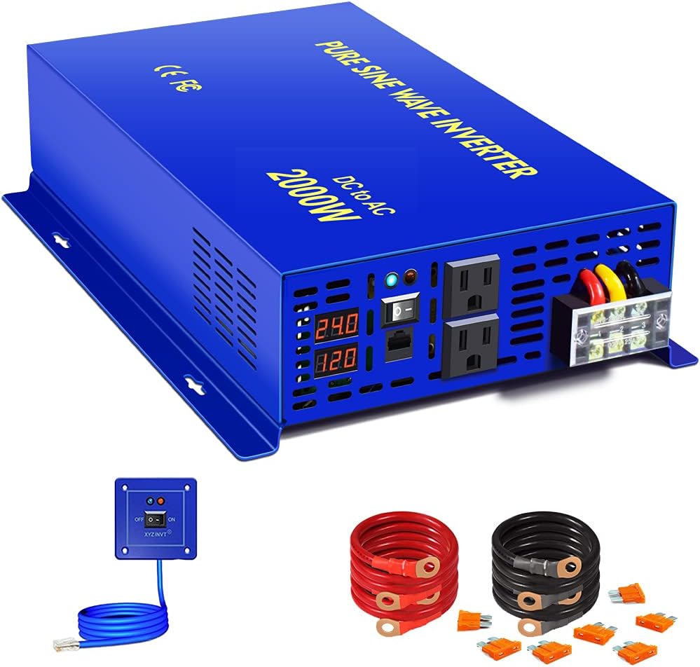 2000W Pure Sine Wave Power Inverter 24V DC to AC 120V with Remote Switch M8948