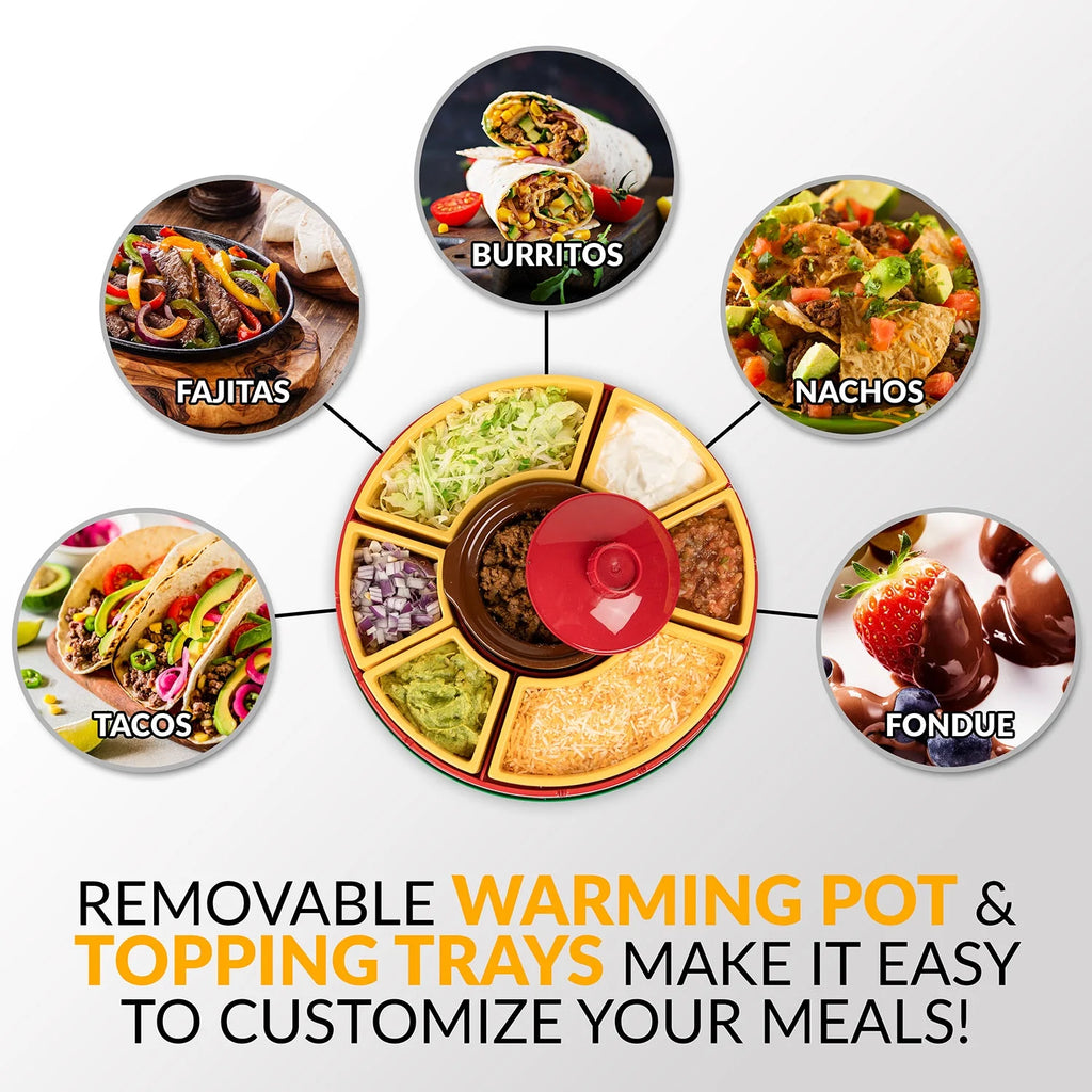 Lazy Susan Taco Bar with Warming Pot and 4 Taco Holders Q82504