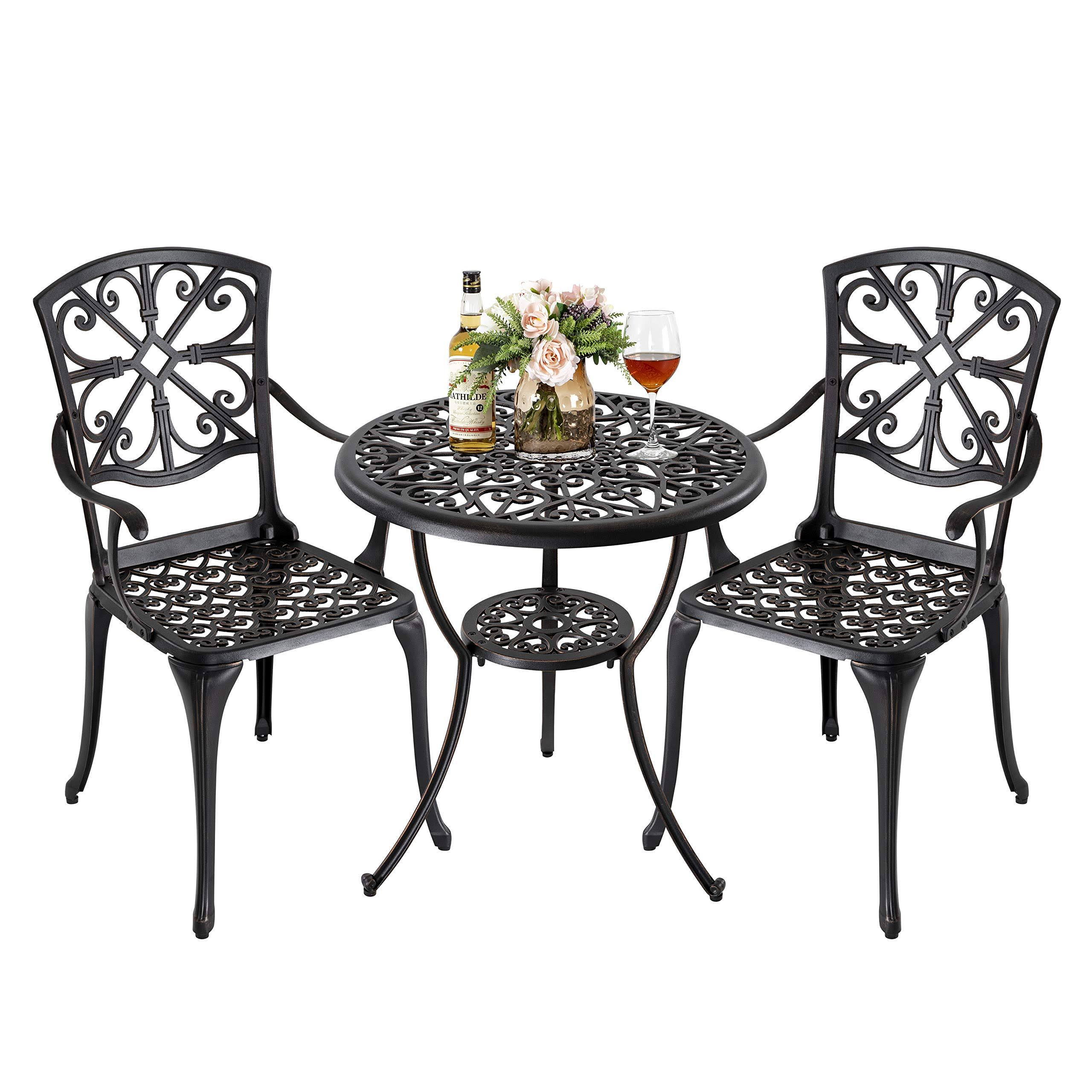3 Piece Cast Aluminum Bistro Table Set with Umbrella Hole I518