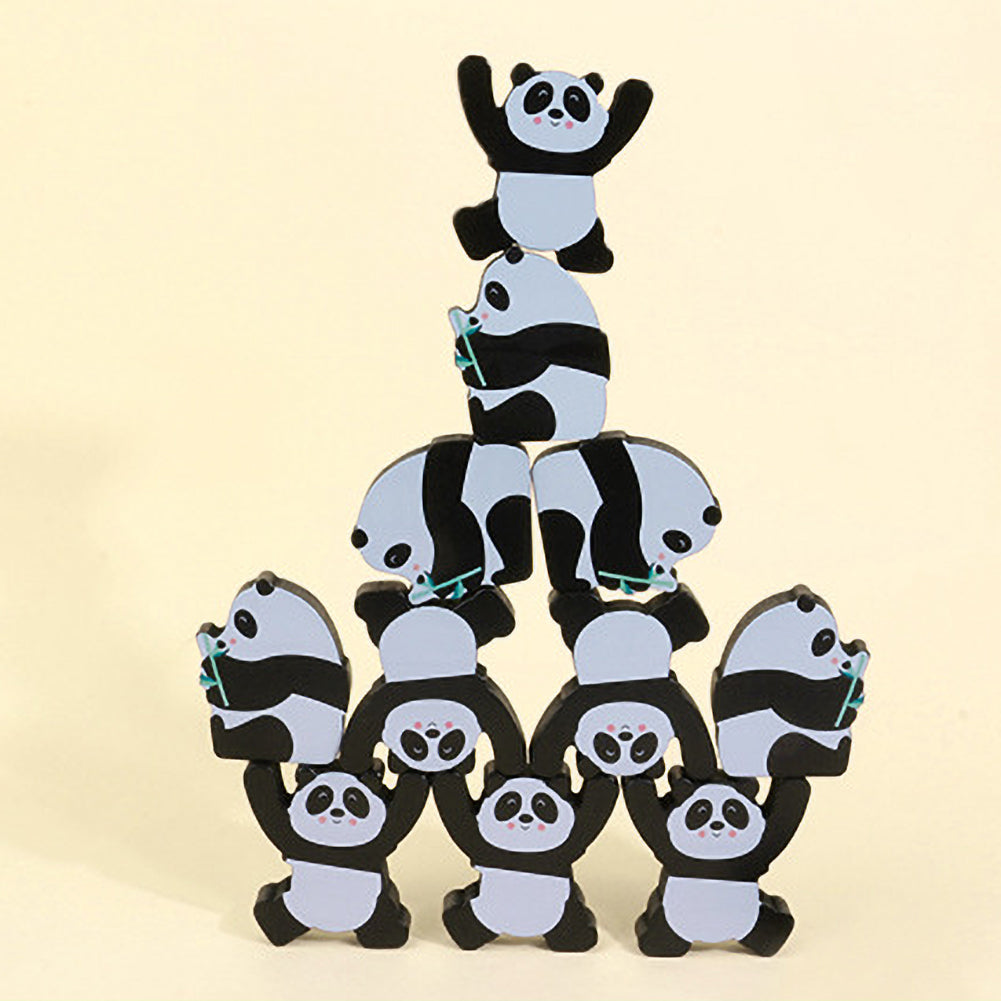12Pcs Wooden Panda Building Blocks Stacking Toy Set B694393
