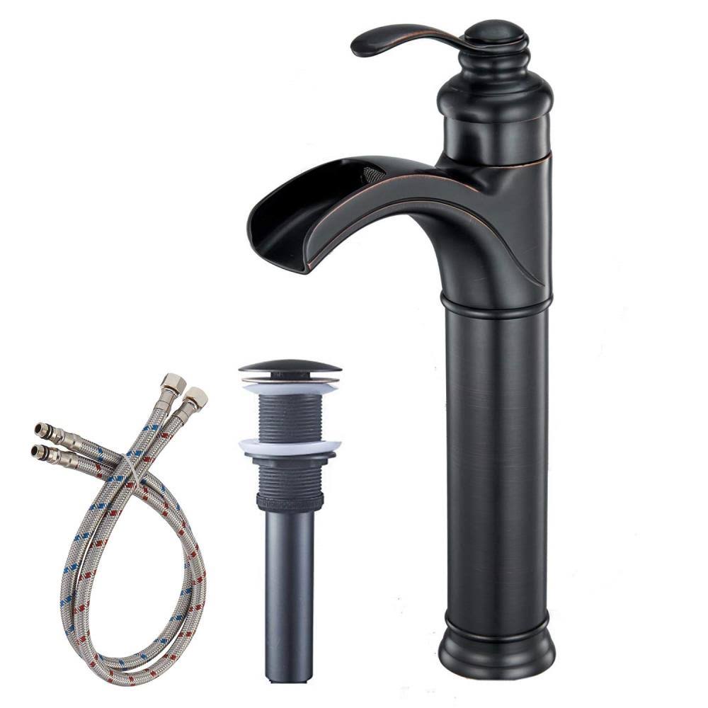 Oil Rubbed Bronze Waterfall Bathroom Vessel Sink Faucet with Pop Up Drain K879424