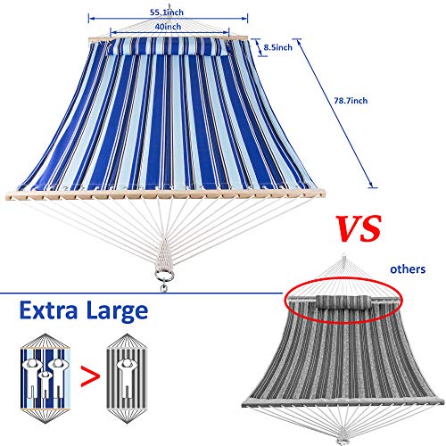 Blue Stripes Double Hammock with Spreader Bar Y16858