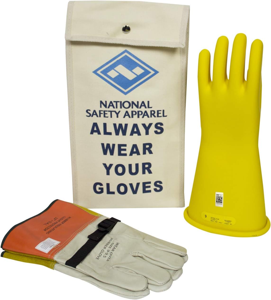 Class 2 Black Rubber Voltage Insulating Glove Kit with Leather Protectors T90969