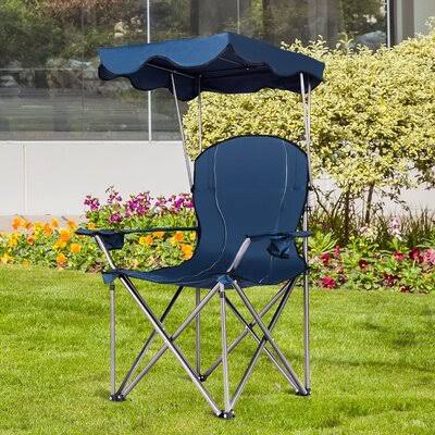 Blue Portable Folding Beach Canopy Chair with Cup Holders V5085