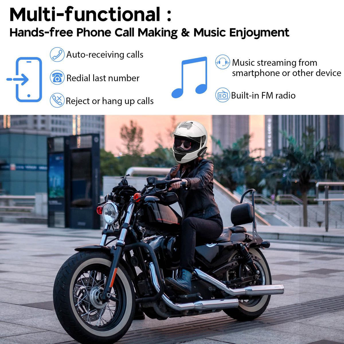 Bluetooth 5.2 Motorcycle Helmet Headset Intercom 8 Rider Noise Cancel W7915