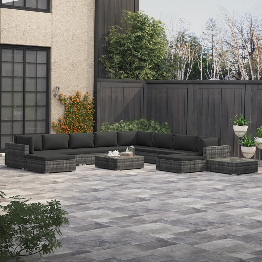 12 Piece Poly Rattan Gray Outdoor Sectional Sofa Set with Cushions K888636
