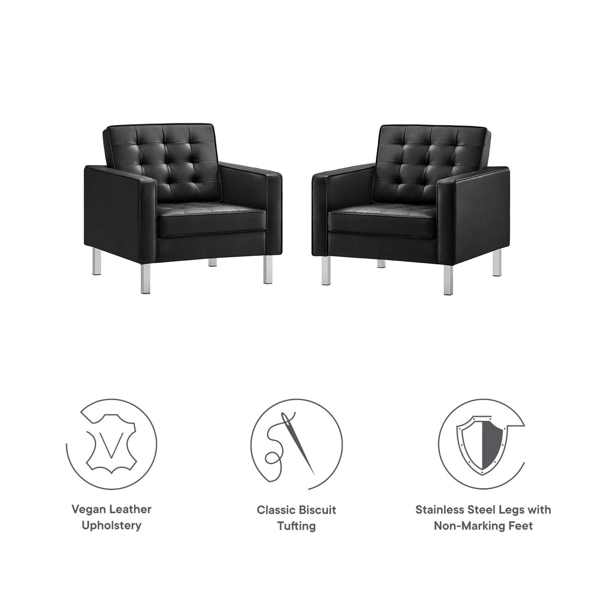 Set of 2 Tufted Vegan Leather Armchairs G5774