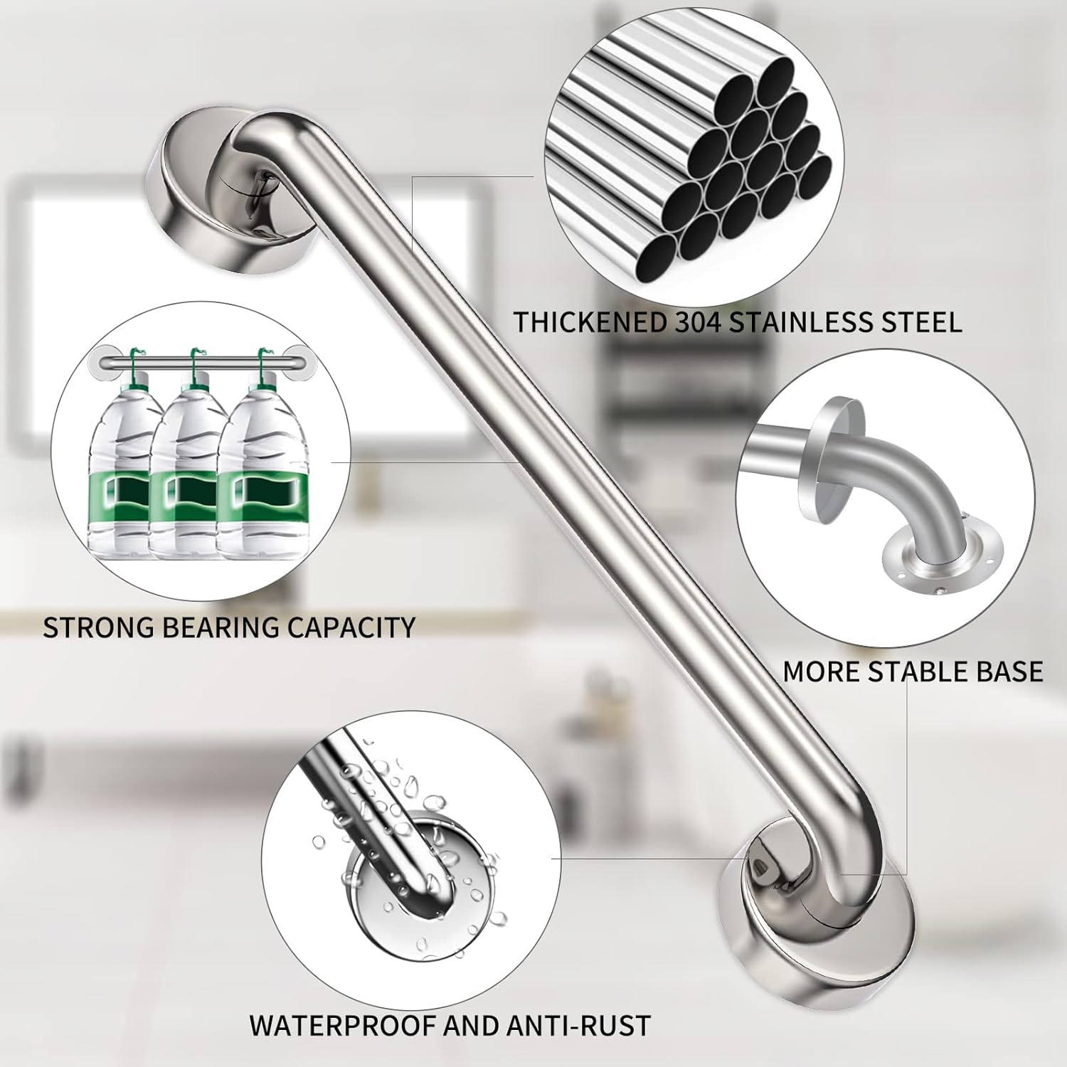 2 Pack Brushed Nickel SUS304 Safety Bathroom Grab Bars with Concealed Screws L983305